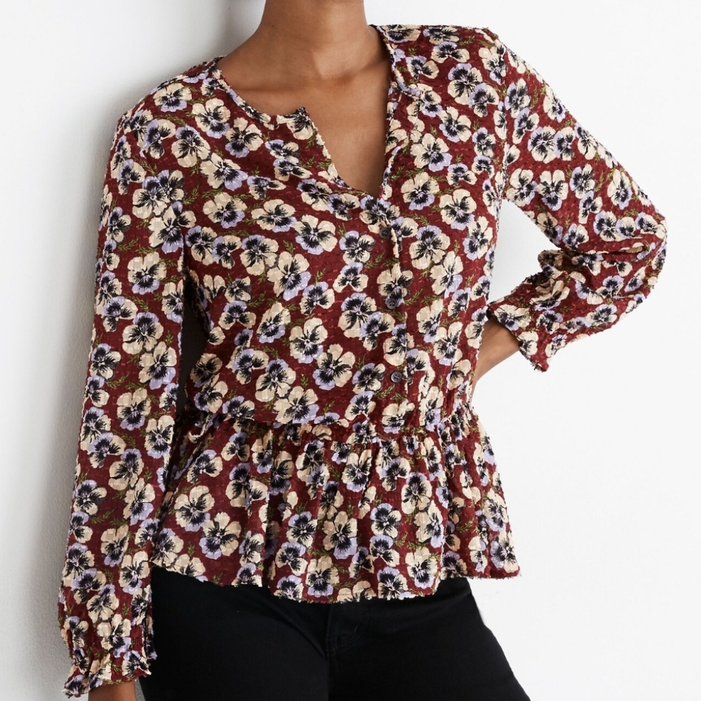 Madewell Ruffle Hem Top Blouse Viola Floral XS - Picture 16 of 16